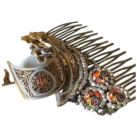 Formal Hair Comb Bridal Hairpiece Vintage Jewelry Beach Wedding Silver - Picture 4 of 5